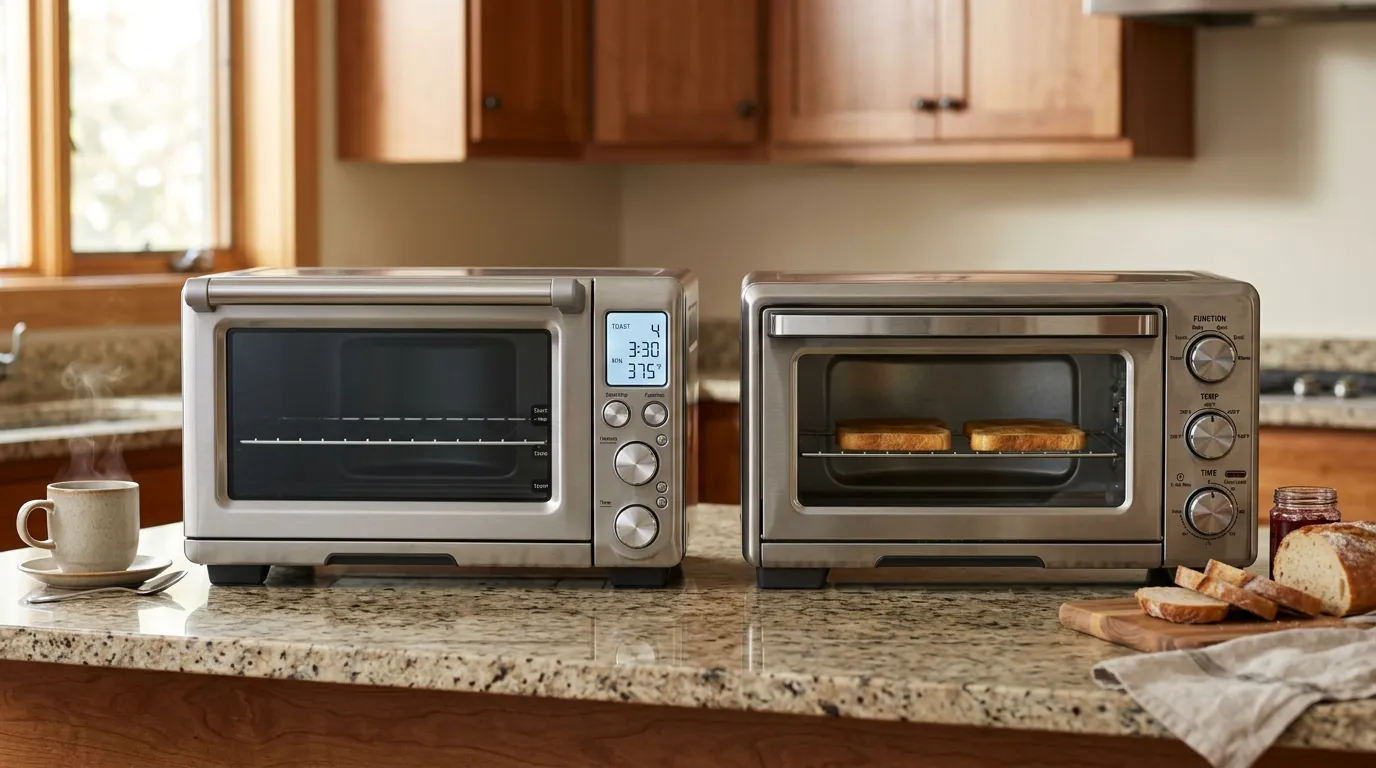 Digital-control and mechanical-knob toaster ovens compared for everyday kitchen use and long-term practicality