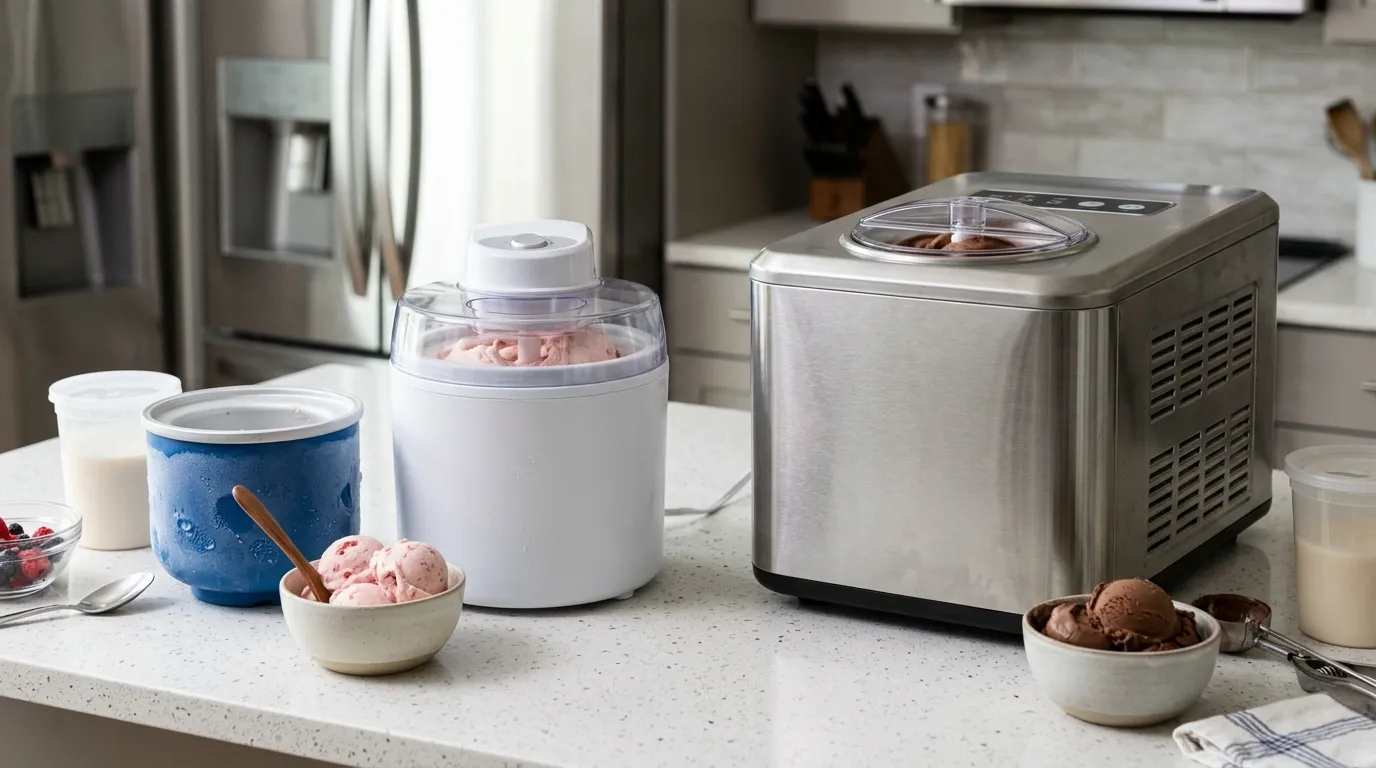 Freezer bowl and compressor ice cream makers compared by their chilling methods