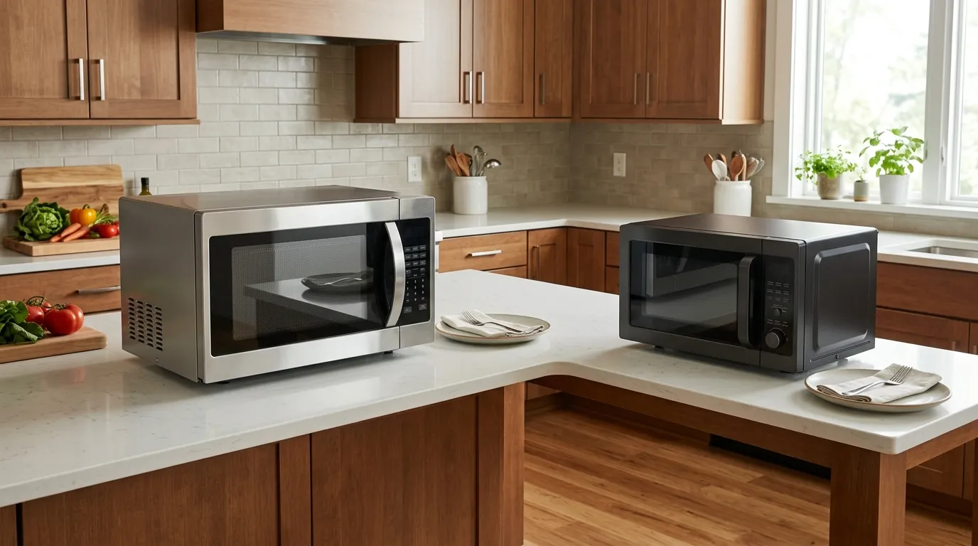 Large and compact countertop microwaves compared for kitchen counter space and overall footprint