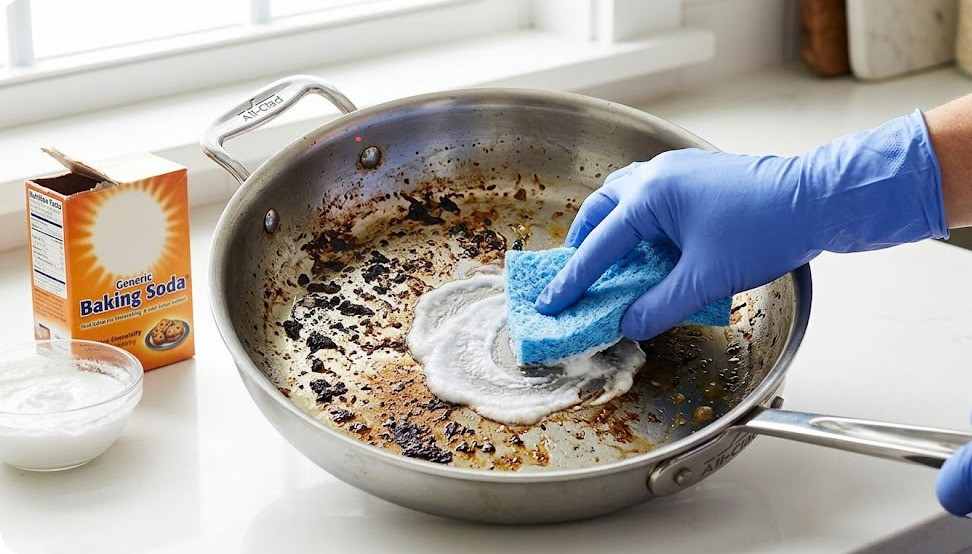 how to clean burnt all clad frying pan​
