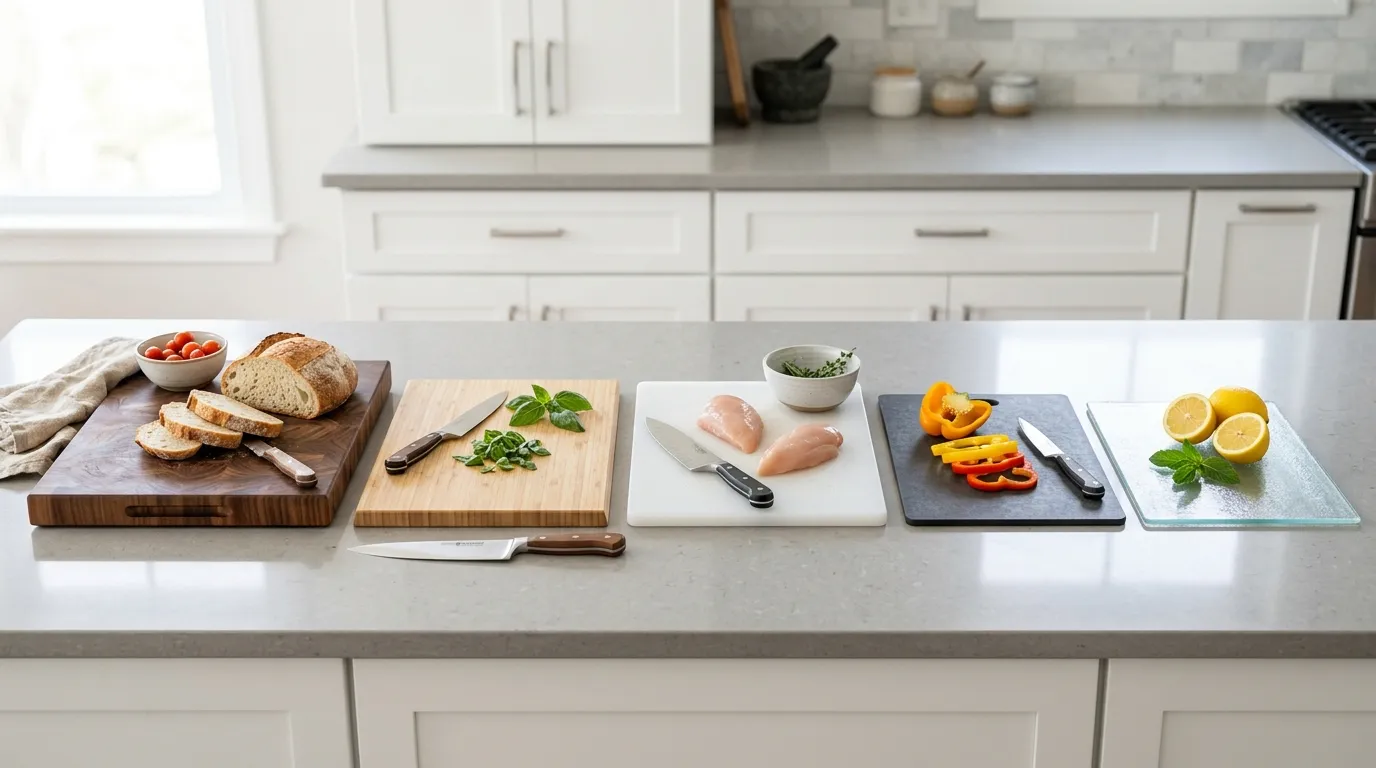 Wood, bamboo, plastic, composite, glass, and stone cutting boards compared for kitchen use