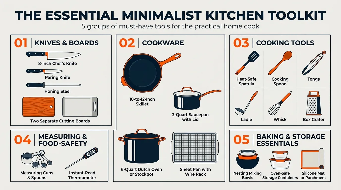 Minimalist pantry with labeled food containers, grains, beans, canned tomatoes, oils, and everyday seasoningsMinimalist pantry with labeled food containers, grains, beans, canned tomatoes, oils, and everyday seasonings