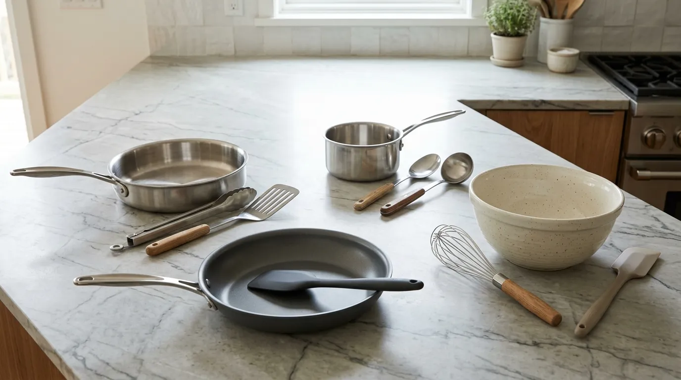 Comparison of stainless steel, silicone, wood, bamboo, nylon, and carbon steel kitchen utensils and their common uses