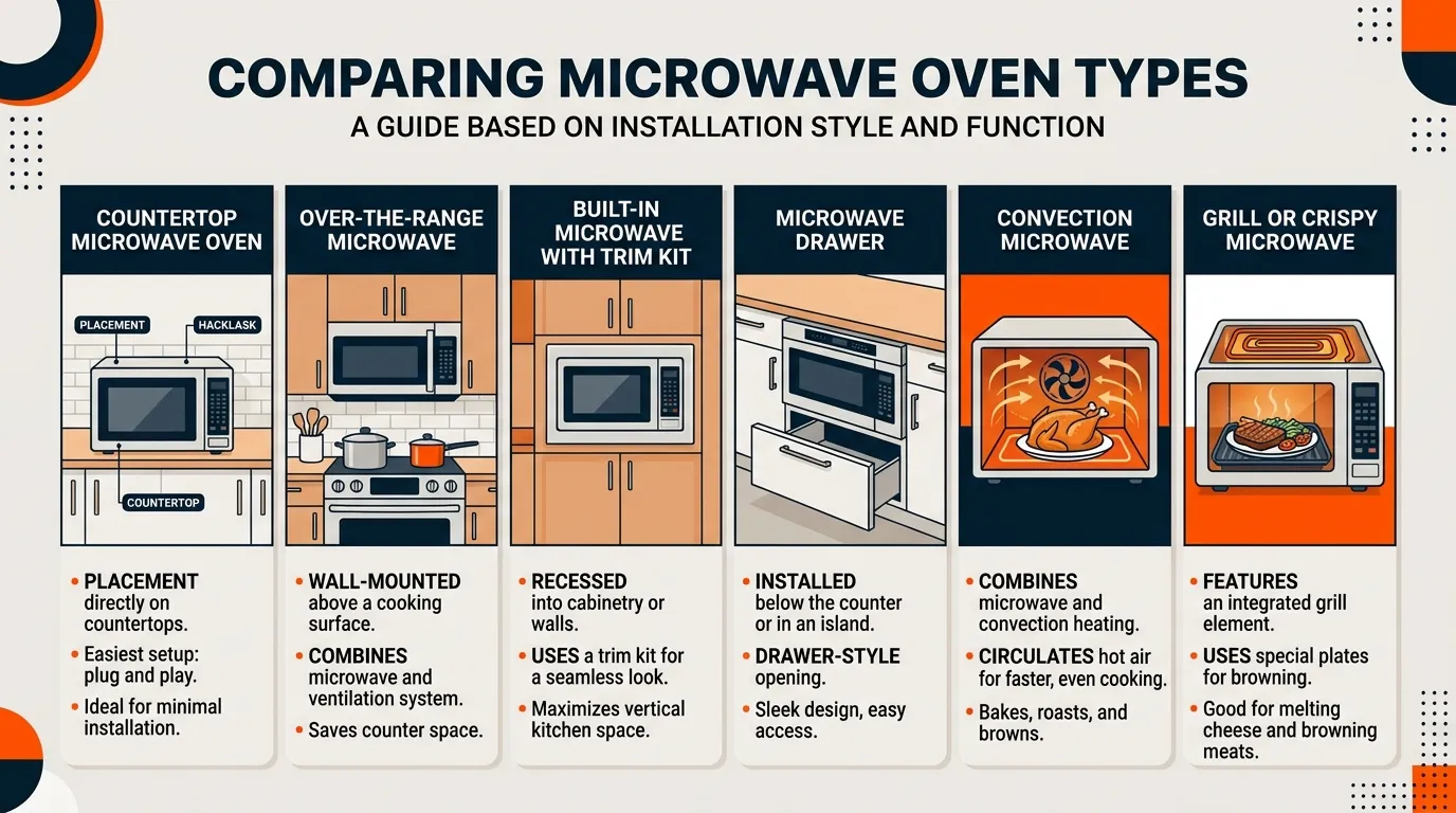 Different microwave interior sizes shown with dinner plates bowls mugs and larger dishes for comparison