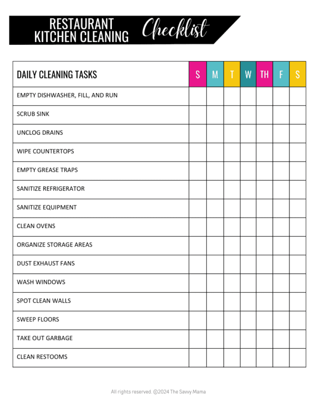 Daily Kitchen Cleaning Checklist
