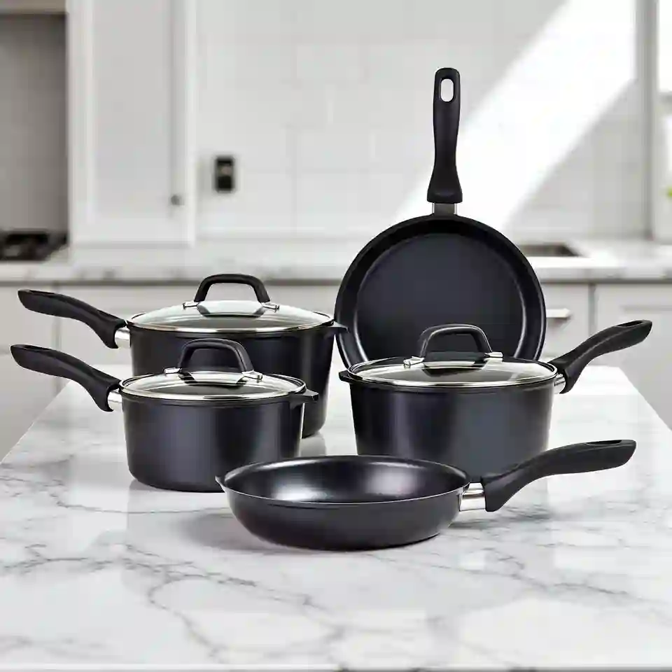 Premium nonstick cookware set including pots and frying pans