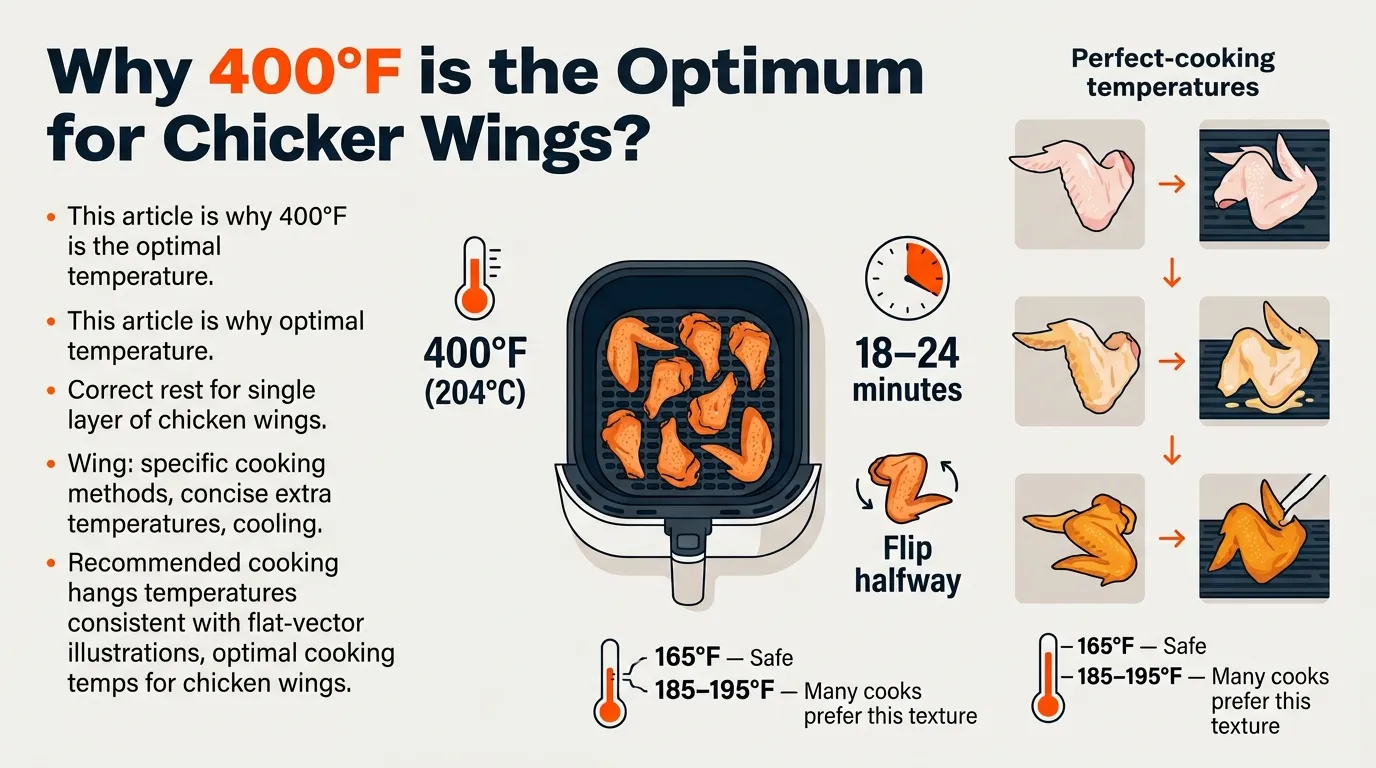 Air fryer chicken wings showing the 400°F cooking temperature and crisp golden skin target