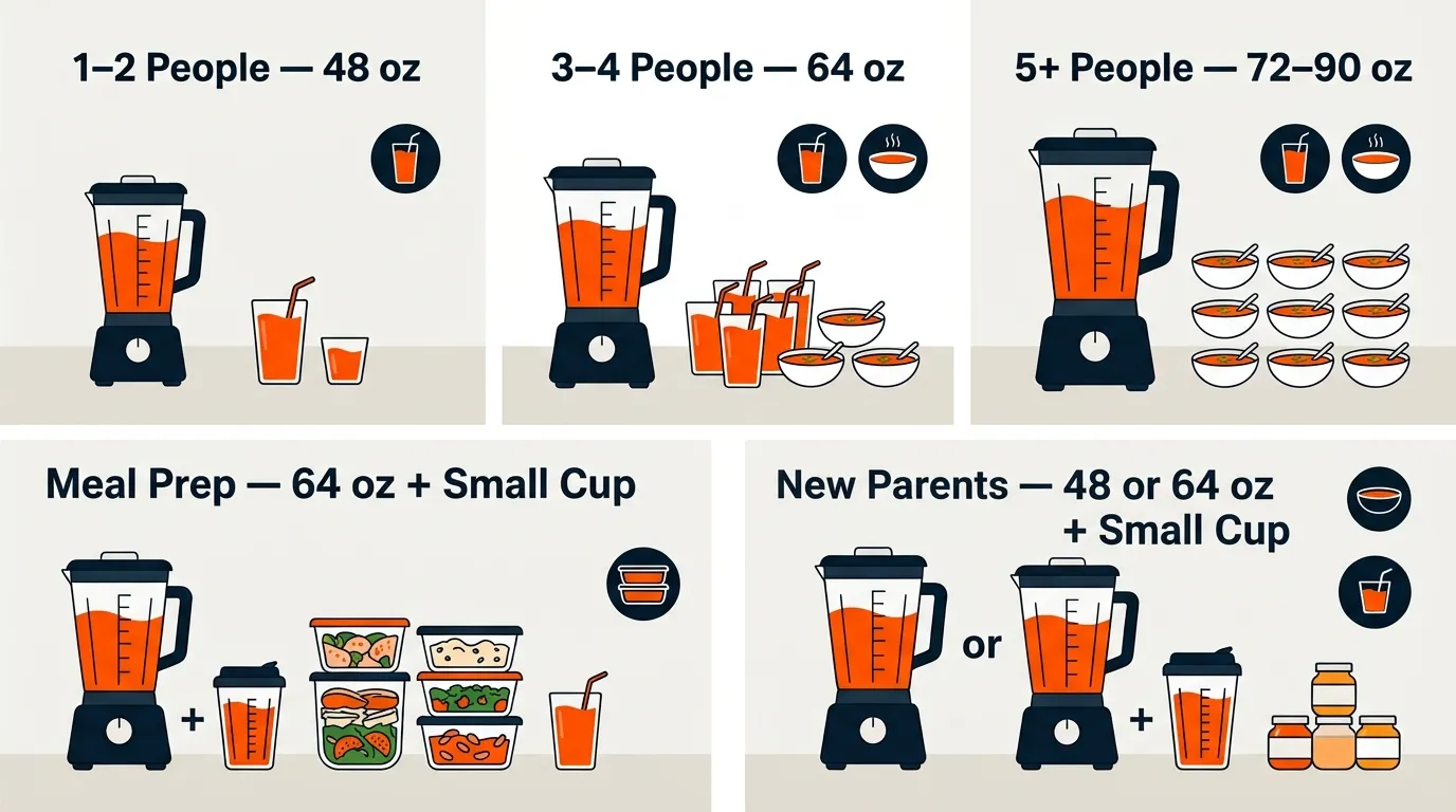 Blender jar capacity comparison for couples, families, large households, meal prep, and baby food
