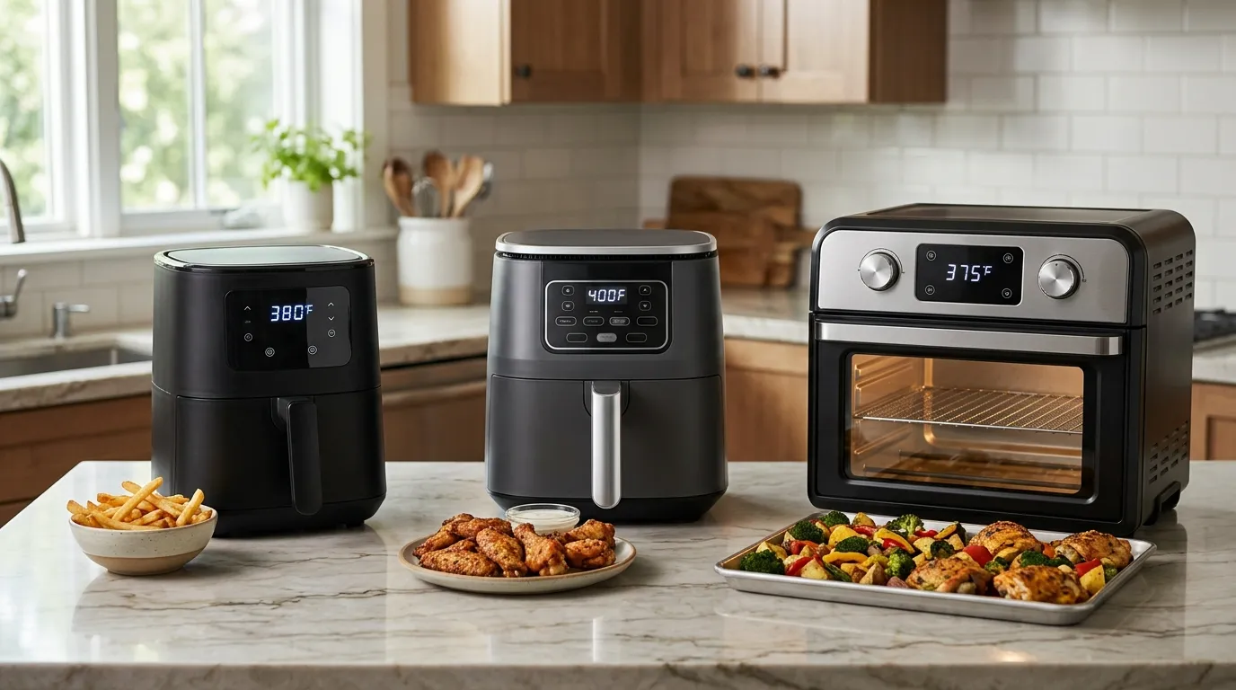 Different air fryer sizes compared for small households, families, and larger meals