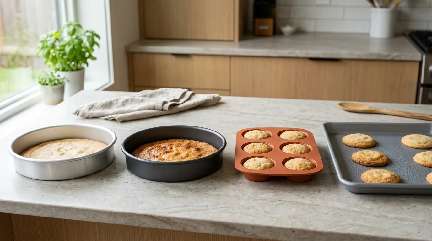 Light and dark baking pans compared with nonstick and silicone surfaces for different baking results