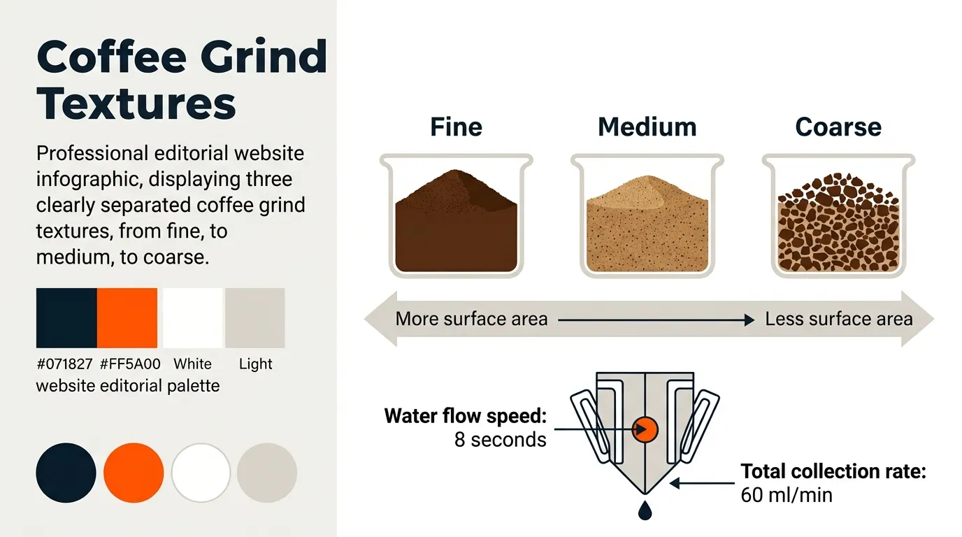 Fine, medium, and coarse coffee grounds displayed side by side to show particle size differences